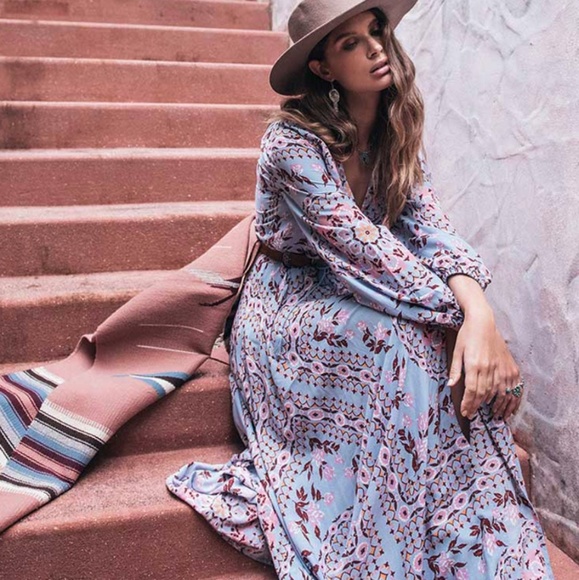 Blue and Pink Long Sleeve Dress - Picture 7 of 7